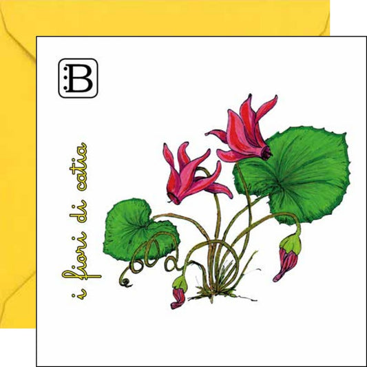 Il biglietto quadrato con Ciclamino e la sua busta, I Fiori di Catia n. 1 — Bookendipity