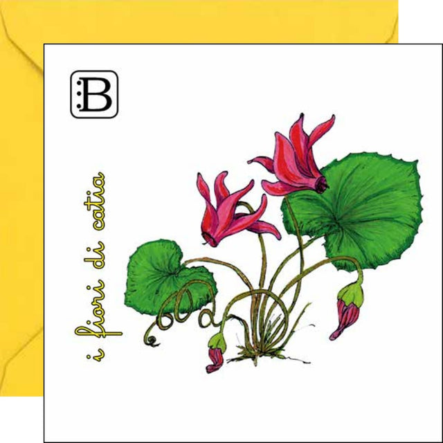 Il biglietto quadrato con Ciclamino e la sua busta, I Fiori di Catia n. 1 — Bookendipity