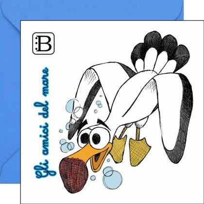 Il biglietto quadrato con Gabbiano e la sua busta, Gli Amici del Mare — Bookendipity