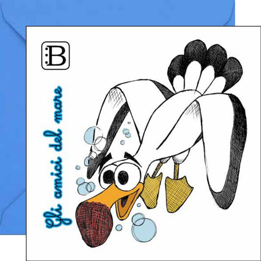 Il biglietto quadrato con Gabbiano e la sua busta, Gli Amici del Mare — Bookendipity