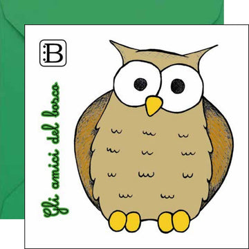 Il biglietto quadrato con Gufo e la sua busta, Gli Amici del Bosco — Bookendipity