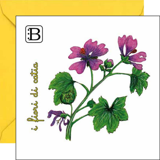 Il biglietto quadrato con Malva e la sua busta, I Fiori di Catia n. 1 — Bookendipity