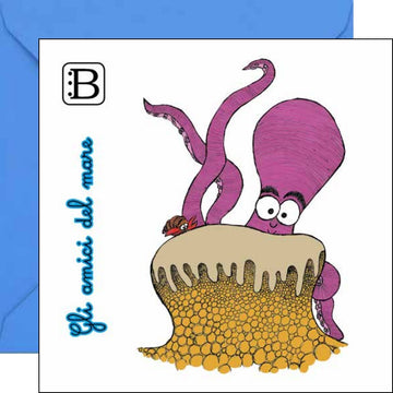 Il biglietto quadrato con Polpo e la sua busta, Gli Amici del Mare — Bookendipity