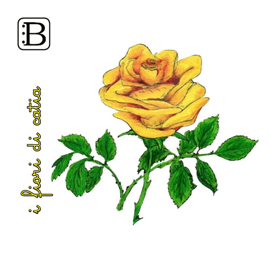 Il biglietto quadrato con Rosa, I Fiori di Catia n. 1 — illustrazione di Gabriele Rondini per Bookendipity