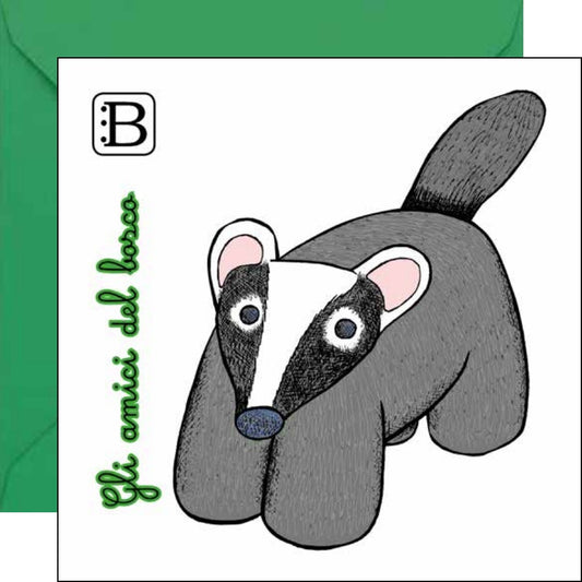 Il biglietto quadrato con Tasso e la sua busta, Gli Amici del Bosco — Bookendipity