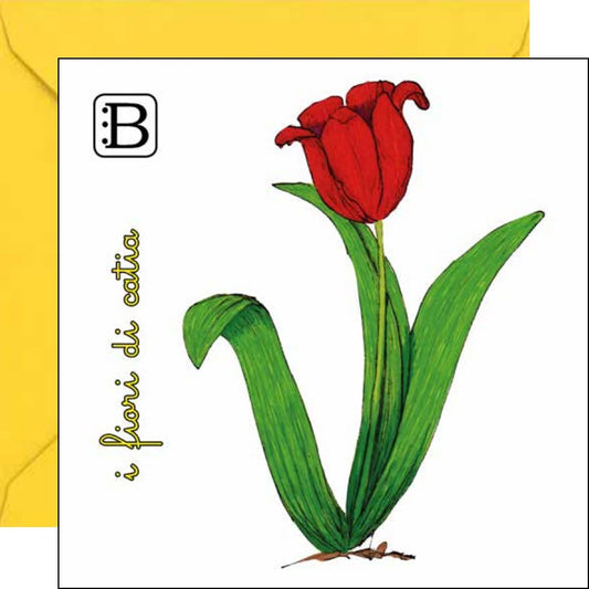 Il biglietto quadrato con Tulipano e la sua busta, I Fiori di Catia n. 1 — Bookendipity
