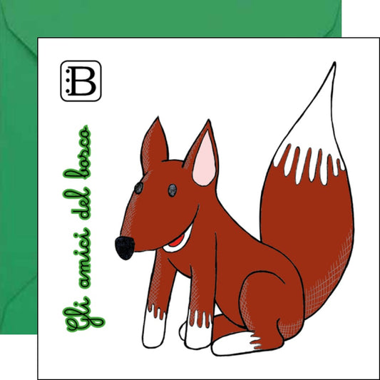 Il biglietto quadrato con Volpe e la sua busta, Gli Amici del Bosco — Bookendipity