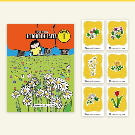 La confezione di «I Fiori di Catia n. 1»: il libro e i sei MegaMiniPoster dei personaggi