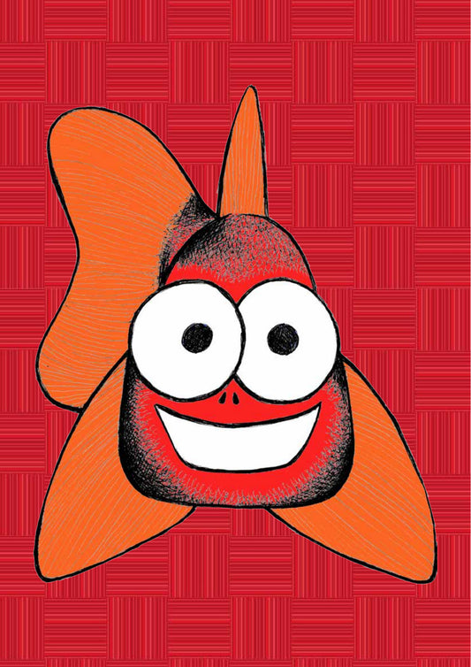 Pesce Rosso, personaggio di «Gli Amici della Città» — illustrazione di Gabriele Rondini per Bookendipity