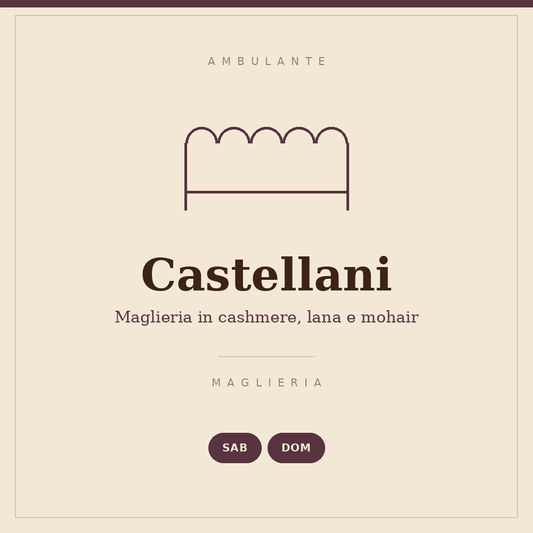 Illustrated sign of the Castellani stall: cashmere, wool and mohair knitwear, Saturday and Sunday