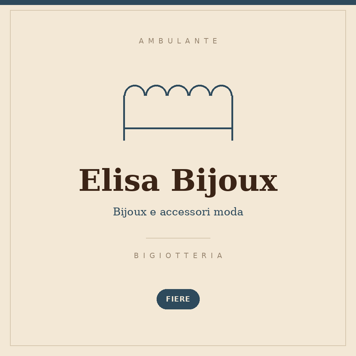 Insegna disegnata del banco Elisa Bijoux: bijoux e accessori moda, alle fiere, codice operatore 049.017