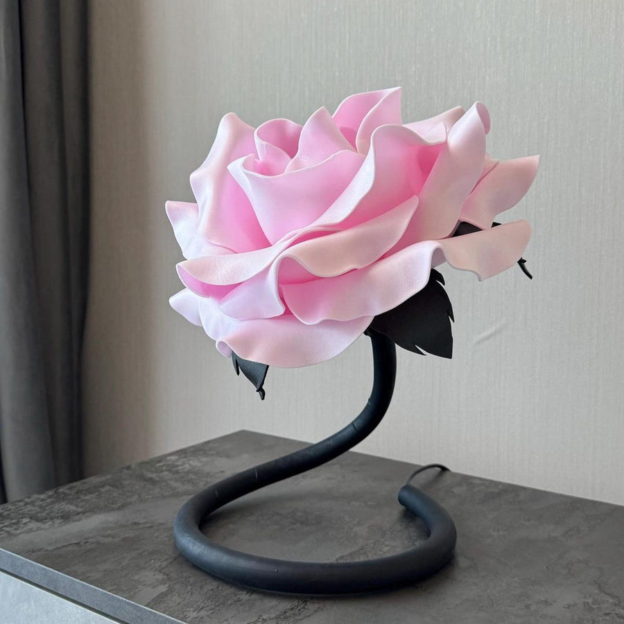 Pink rose with a black stem — GlowBlooms, handmade in Collesalvetti