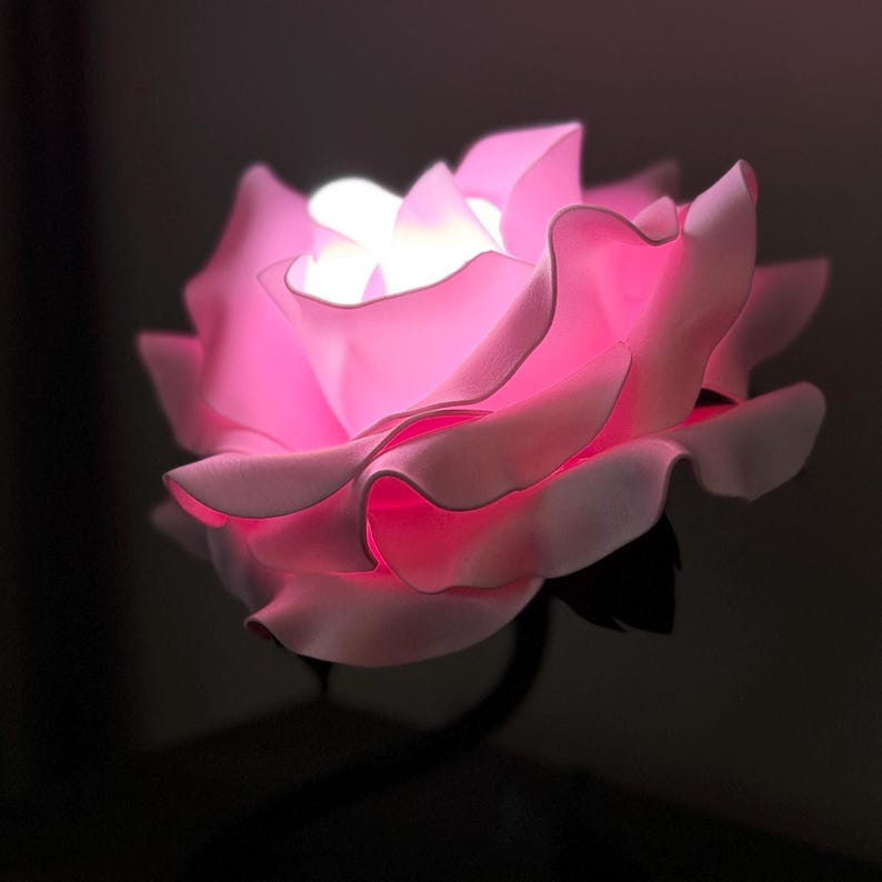 Pink rose with a black stem — GlowBlooms, handmade in Collesalvetti