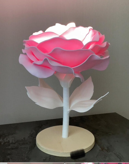 Rosa Rosa con Stelo Bianco — GlowBlooms, fatto a mano a Collesalvetti