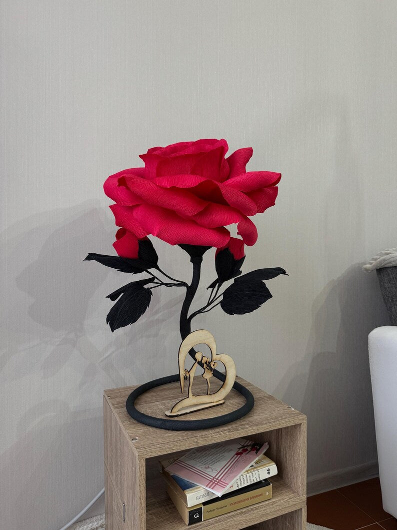 Rosa Fucsia in Carta Crespa — GlowBlooms, fatto a mano a Collesalvetti