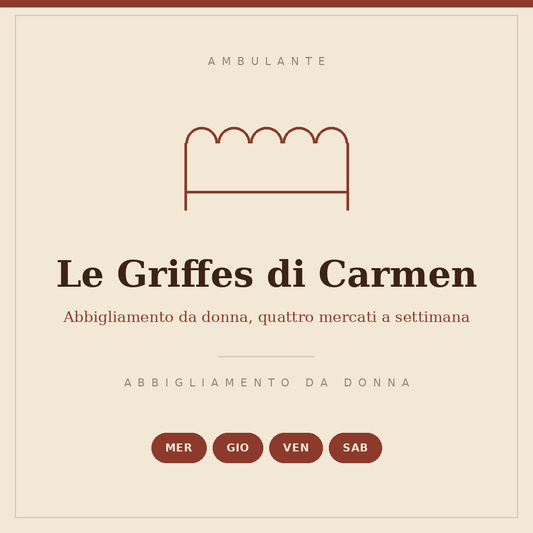 Illustrated sign of the Le Griffes di Carmen stall: women's clothing, Wednesday to Saturday