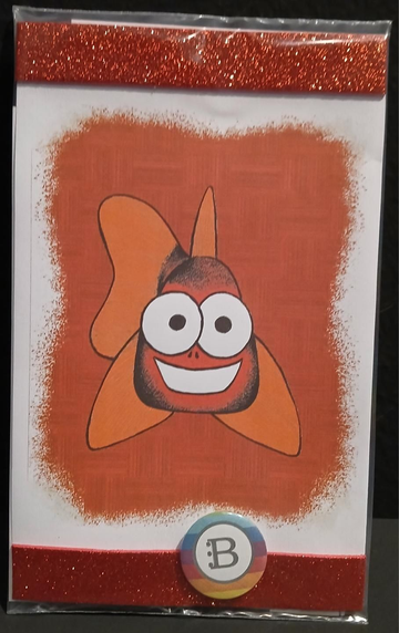 Il quadretto con il Pesce Rosso e la spilletta Bookendipity, nella confezione
