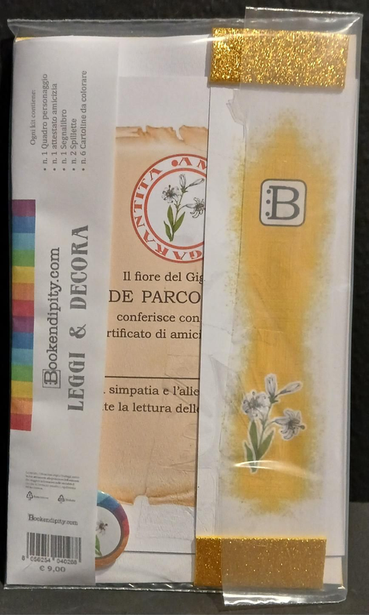 Il contenuto del kit dedicato al Giglio: l'attestato di amicizia, il segnalibro e la spilletta