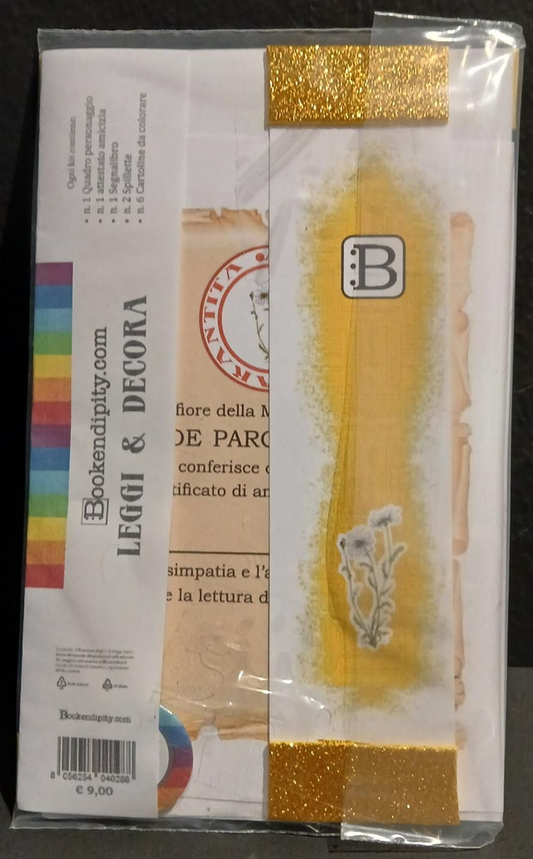 Il contenuto del kit dedicato alla Margherita: l'attestato di amicizia, il segnalibro e la spilletta