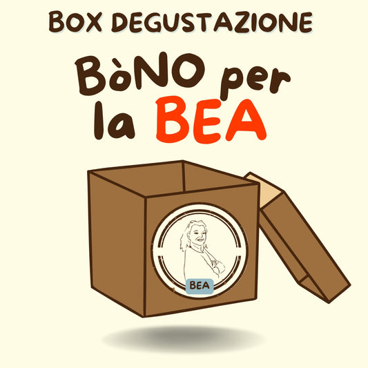 L'illustrazione della scatola Bòno per la Bea, col ritratto disegnato sul coperchio