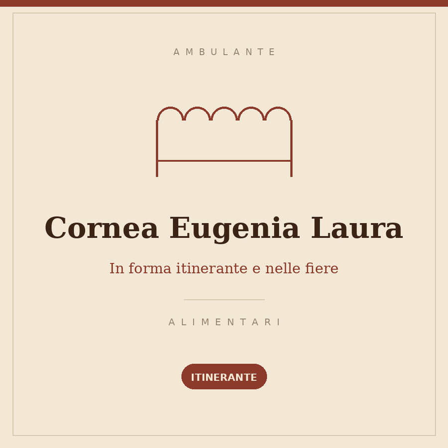 Insegna disegnata del banco di Cornea Eugenia Laura: alimentari, banco itinerante