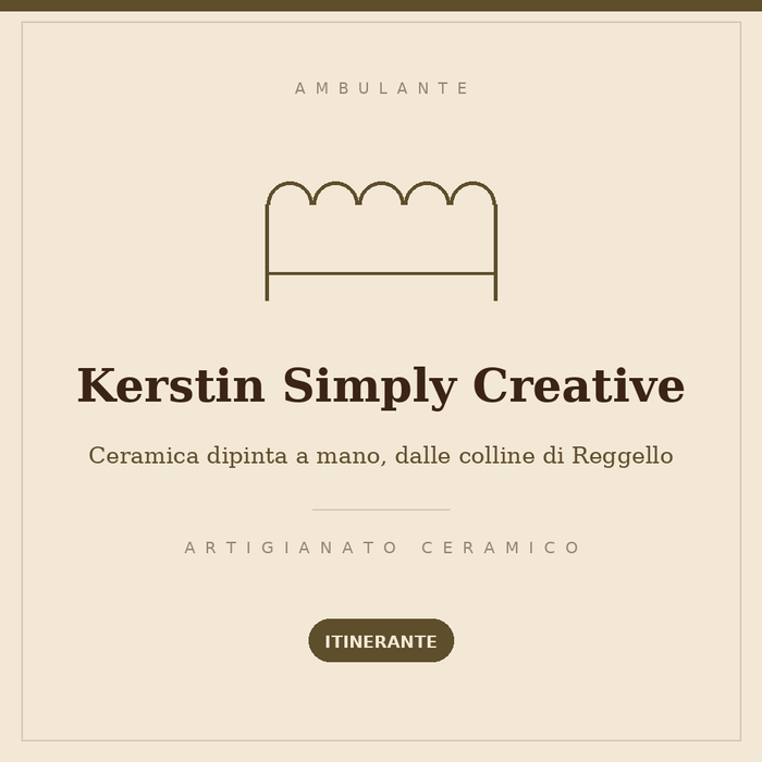 Insegna disegnata del banco Kerstin Simply Creative: artigianato ceramico, banco itinerante