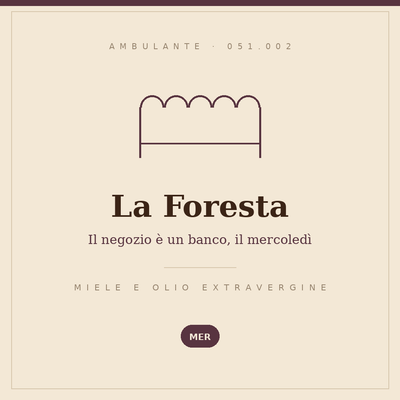 Insegna disegnata del banco La Foresta: miele e olio extravergine, il mercoledì
